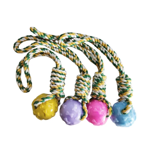 [1128] MF Rope Dog Toy with Rubber Ball Multi-Color