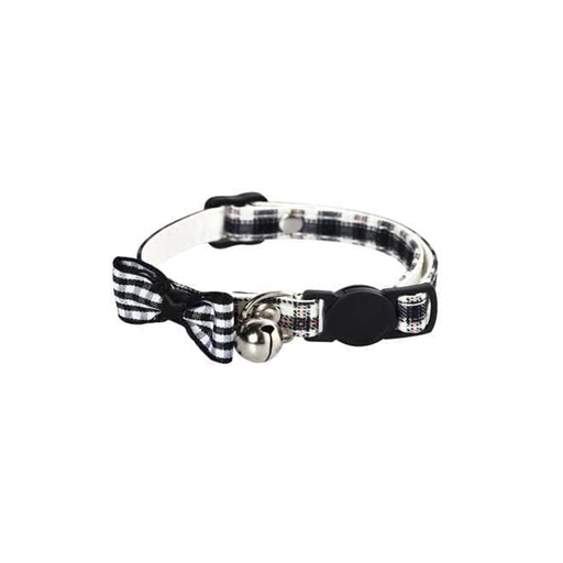 [1559] Naomi Classic Caro Cat Collar with Bow & Bell Black and White (YL117399-B)