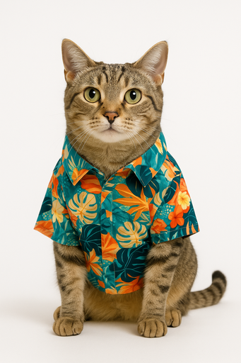 [6753] Petmoda Hawaiian Cat Shirt Size 1- Tropical Leaves