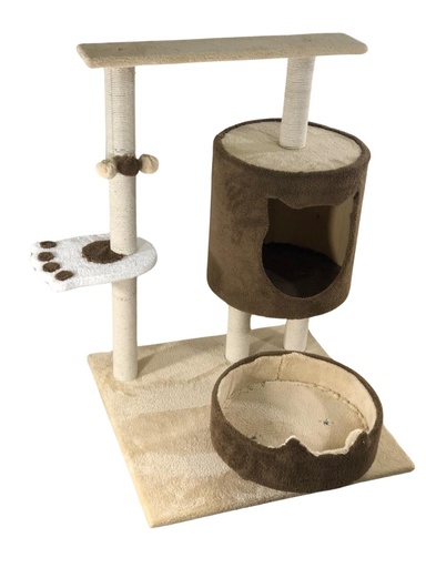 [7040] Caty Cat Face & Paw 3 Level Cat Scratcher 70 X 70 X 90 cm - Brown/Beige