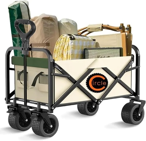 Folding Wagon, Portable with W Heels, 120kg, Pet Transport Wagon, Wide, Big360 Wheels, Outdoor, Beach, Camping & Shopping