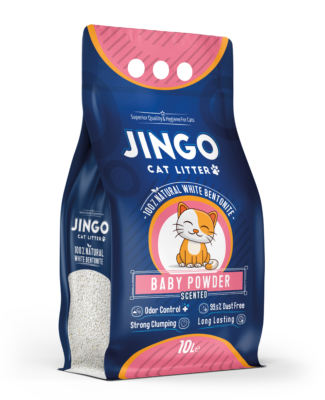 Jingo 100% Natural White Bentonite Clumping Cat Litter Baby Powder Scented