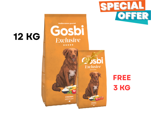 [1112] Gosbi Exclusive Chicken Medium Adult Dog Dry Food 12Kg + 3Kg Free