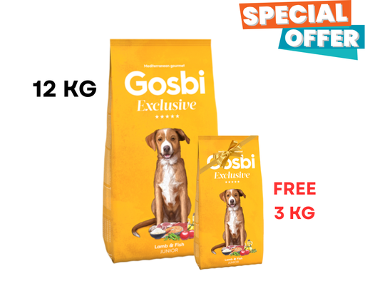 [1228] Gosbi Exclusive Junior Lamb & Fish Dry Dog Food 12Kg + 3Kg Free