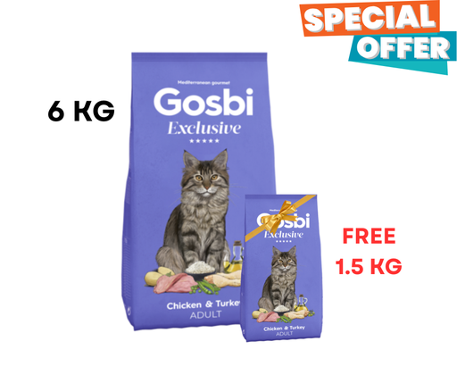 [5698] Gosbi Exclusive Chicken & Turkey Adult Cat Dry Food 6Kg + 1.5Kg Free