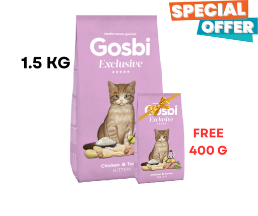 [5650] Gosbi Exclusive Chicken & Turkey Kitten Cat Dry Food 1.5Kg + 400g Free