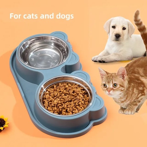2 Stainless Steel Pet Bowls with Non-Slip Safety Base – Food & Water Feeder for Cats and Dogs (38×19×5 cm) 