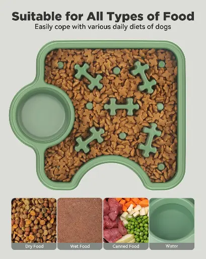 [3838] 2-in-1 Slow Feeder Dog Bowl with Water Dish – Non-Slip Puzzle Food Bowl for Dogs & Cats - Green
