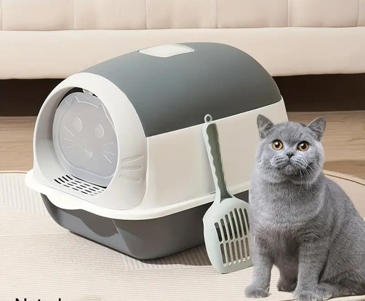 [7839] Closed Cat Litter Box with Folding Design & Scoop – Large Covered Toilet with Drawer Tray
