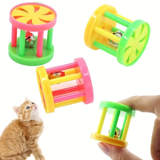 [5800] Cat Toy Rolling Drums with Bells – Interactive Play Toy for Cats (4 Pcs)