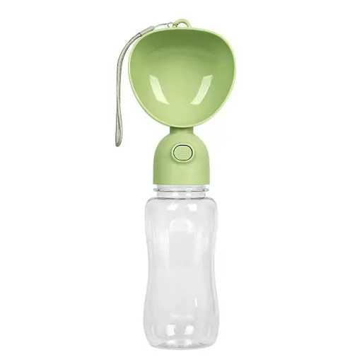 [1804] Large Portable Pet Water Bottle – Travel Dog & Cat Water Dispenser with Drinking Bowl 500 ml - Green