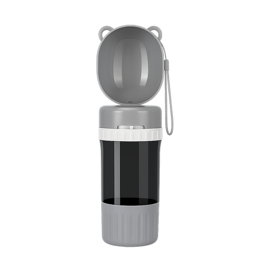 [1347] 2-in-1 Portable Pet Water Bottle & Food Container – Travel Dog & Cat Dispenser with Bowl - Grey