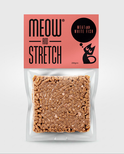 [8083] Meow & Stretch Frozen Meat & White Fish Cats Meal – 200g | Protein-Rich, Salmon Oil, Vet Approved