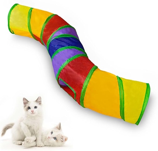 [1214] S-Shape Cat Tunnel Toy – Foldable Rainbow Play Tube with Crinkle Sounds for Cats, Kittens & Small Pets
