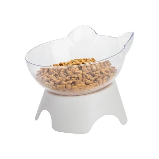 [4016] Cat Ear Transparent Bowl Orthopedic Anti-Vomiting Cat Feeder – Single Raised Tilted Bowl | Non-Slip BPA-Free Food & Water Bowl