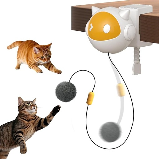 [3766] Automatic Interactive Cat Toy with Fluffy Ball – Rising & Falling Motion Teaser for Indoor Cats | Battery Operated, No-Drill Installation