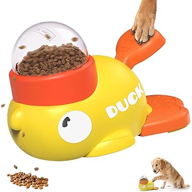 [7283] Interactive Duck-Shaped Dog Treat Dispenser & Puzzle Feeder – Slow Feeding Toy for Dogs & Cats | Press-to-Dispense Design for Smart & Healthy Eating - White