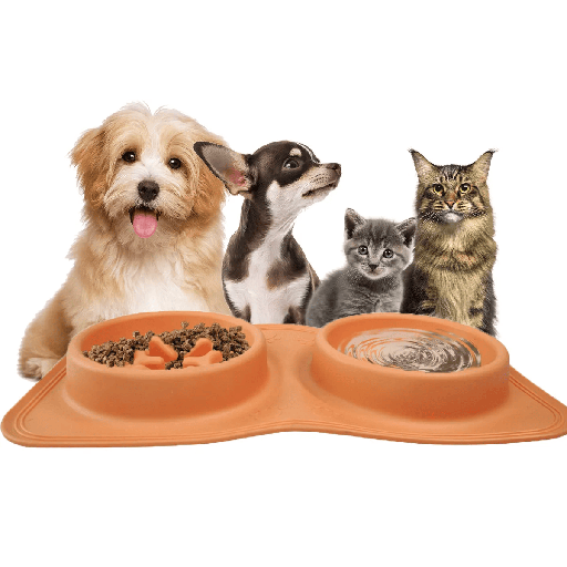 [6492] 2-in-1 Silicone Pet Bowl for Dogs & Cats – Foldable Slow Feeder & Water Bowl | Portable & Easy to Clean (38×20×4 cm) - Orange