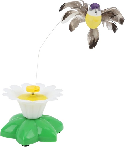 [7171] 360° Rotating Hummingbird Flower Base - Interactive Toy for Cats| Realistic Motion, Battery Operated