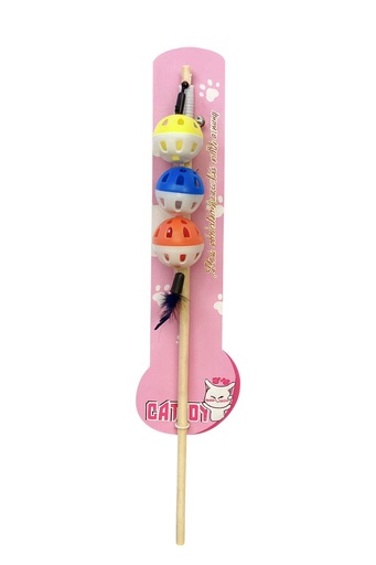 [8111] Interactive Cat Wand Toy with 3 Colorful Jingle Balls – Sound Play Teaser Wand for Active Indoor Cats