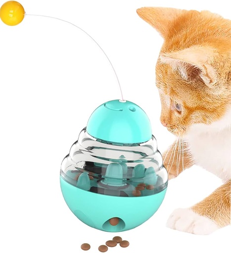 [3884] Interactive Tumbler Treat Ball Toy Dispenser for Cats – 360° Self-Rotating Food Puzzle Toy with Ball Wand - Green