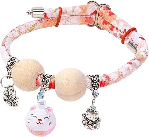 [0017] Natural Wooden Bead Cat Collar with Random Charm – Stylish Adjustable Collar for Cats with Gentle Insect Protection (Red)