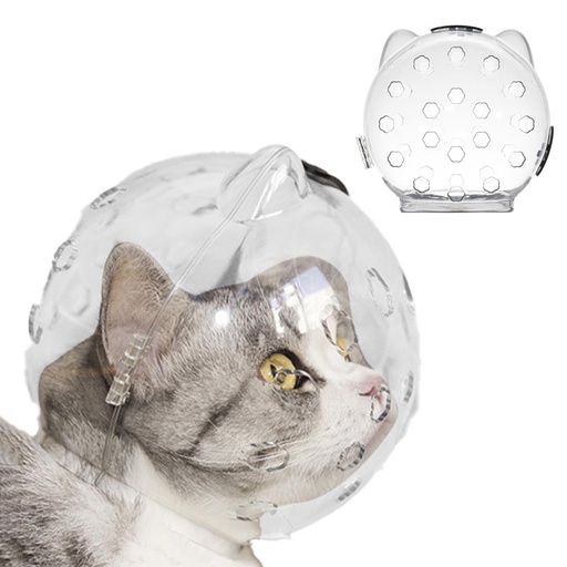 [9129] Cat Muzzle & Grooming Head Cover – Breathable Transparent Anti-Bite Helmet for Bathing, Grooming & Vet Visits