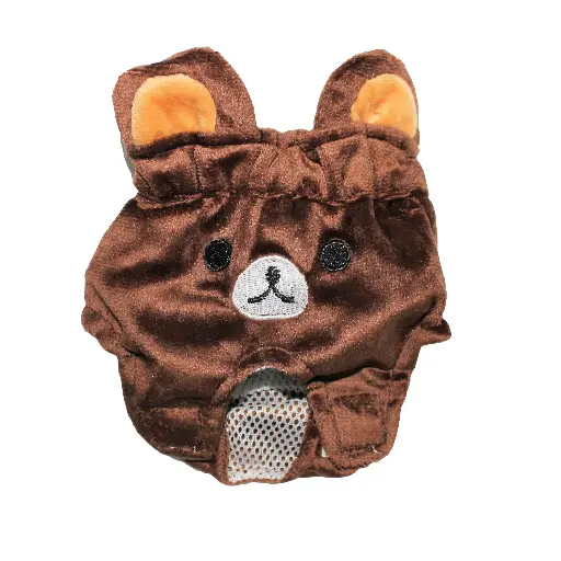 [1060] Bear Design Reusable Pet Diaper for Small Dogs & Cats – Washable Soft Female Pants with Adjustable Fit - Small (Brown)