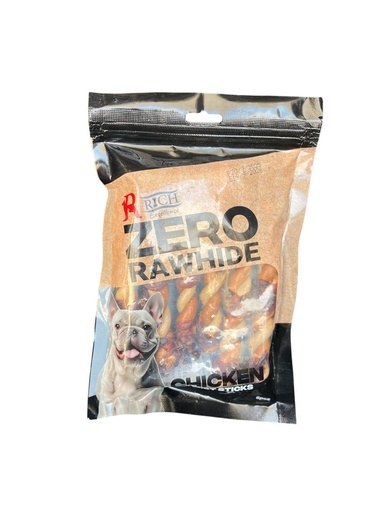 [1936] Rich Excellence Zero Rawhide Chicken Twist Sticks 6 Pcs with Wrapped Chicken